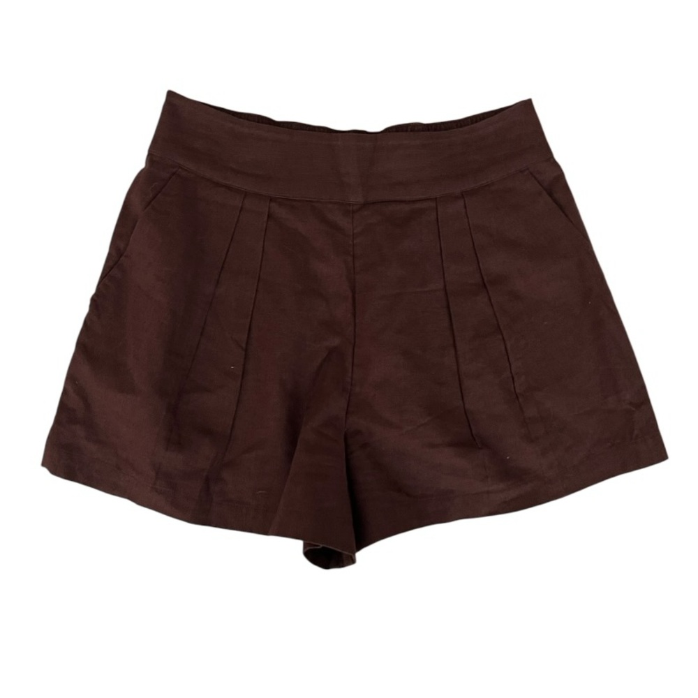 Abercrombie & Fitch High Rise Pull On Pleated Linen Trouser Brown Shorts Medium - Picture 3 of 6